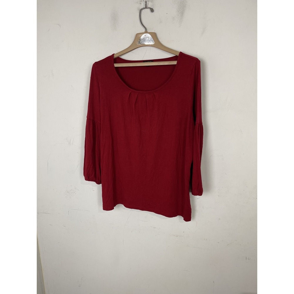 Talbots Woman Petites 1XP Red Long Sleeve Knit Top Scoop Neck Blouse